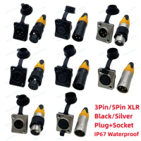 1Set 3Pin 5Pin XLR Male Female Plug Socket IP67 Waterproof and Dustproof Cover Outdoor Performance balanced Audio Connector