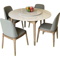 北歐餐桌 現代簡約 輕奢 圓形組合實木 轉盤大理石餐桌 家用 小戶型