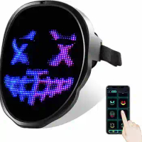 Full Color Sensor Bluetooth Switch DIY Photo Programmable Animated Text Party LED Mask, 3 AA Batteries or Built-in Battery Power