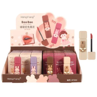 HengFang 4 Color Cartoon Cute Matte Lip Gloss Velvet Liquid Lipstick Long Lasting Non-stick Cup Lip Mud Korean Makeup