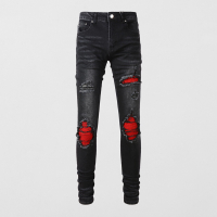 AMIRI กางเกงยีนส์สำหรับผู้ชายสไตล์สลิมฟิตสไตล์แพทช์หลุมแตก# สตรีทเทรนด์ยีนส์