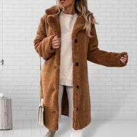 Trendy Pure Color Single-breasted Teddy Jacket Washable Women Windbreaker Single-breasted Lapel Teddy Jacket for Office
