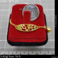 Emas 916,Rantai Tangan Kid Siam L1.6 Mid Cute Bell 0.75cm Design:1753<Y06TB>916TK(YT)-Size: 16.0cm
