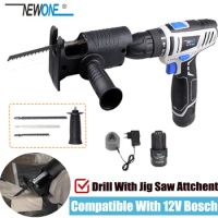 NEWONE 12V Cordless Power Drill With Jig Saw Attachment Modified To Household Saber Saw Compatible With Bosch 12V Battery Pack