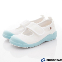 日本月星Moonstar機能童鞋絆帶室內鞋系列寬楦日本製速乾左右區別室內鞋款N029藍(中小童段/中大童段)