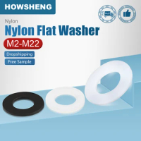 HOWSHENG 10-200pcs White Black Nylon Flat Washer M2 M3 M4 M5 M6 M8 M10 M12 M16 M18 M20 M22 Plastic Flat Gasket Rings for Screw