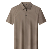 Kemeja POLO, mewah, kemeja-T Lengan Pendek Lancar Lelaki, Baju Berjalur Perniagaan Musim Panas, [COD