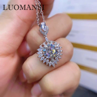 Luomansi Super Flash Real 2CT 8*8MM Moissanite Pendant Necklace S925 Sterling Silver Women's Wedding Party Fine Jewelry