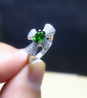 天然透輝石彩色寶石綠寶石 925銀鍍18K白金精工鑲嵌寶石戒指女