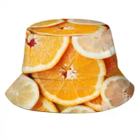 Tangerine Slices Flat Top Breathable Bucket Hats Lemons Citrus Oranges Grapefruit Tangerine Slices M