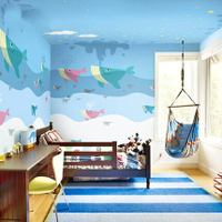 千貝卡通地中海墻紙兒童房臥室海底背景墻壁紙滿鋪環保游泳館壁畫