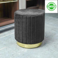 Premium Velvet Stool Kursi Ottoman Bulat Rias Kain Bludru 43cm - Hitam (Best Quality)