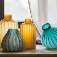 掬涵 榴萼磨砂藝術玻璃瓶 花瓶花器 裝飾器皿工藝擺件美式復古