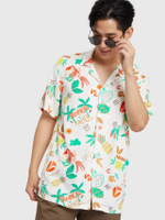 เสื้อเชิ้ตแขนสั้นผู้ชายลายกราฟิก Tropical fruit สีขาว