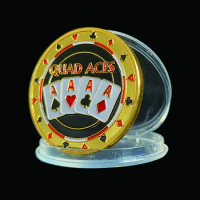 Quad Aces Entertaining 3D Poker Chip Colorful Casino Metal Coin W/ Coin Capsule