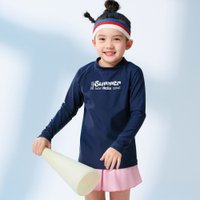 聖手牌 泳裝 深藍素面長袖抗UV防曬機能衣兒童泳裝