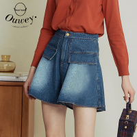 OUWEY歐薇 率性假口袋裝飾魚尾牛仔褲裙(藍)3213088035