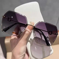 Fashion Trendy Sunglasses Women Rimless Cut Edge Polygon Shape Sun glasses for Women UV400 Protection Outdoor Sunglasses