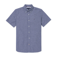 【Tommy Hilfiger】TOMMY 經典刺繡Logo短袖襯衫-鐵灰色 上衣(平輸品)