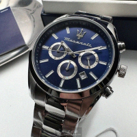 【MASERATI 瑪莎拉蒂】MASERATI手錶型號R8853151005(寶藍色錶面銀錶殼銀色精鋼錶帶款)
