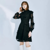 【MOMA】華美網紗立體刺繡洋裝(黑色)