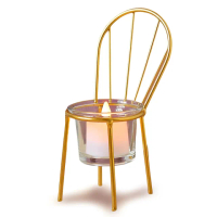 【燭光晚餐】歐式金工椅子玻璃燭台(多肉植物花架 小盆栽 花器 香薰蠟燭底座 桌面擺飾 居家裝飾品)