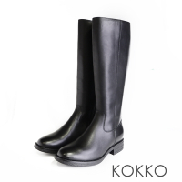 KOKKO 簡約率性素面圓頭真皮長靴黑色