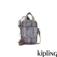 Kipling 輕灰蘇格蘭紋掀蓋前袋手機包-DALYA