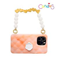 【Candies】iPhone 14 Pro 適用6.1吋 心串珠鍊幻彩果凍晚宴包手機殼(螢光橘)