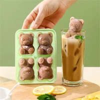 Grid 3D Little Teddy Bear Shape Silicone Mold Silian Little Bear Ice Block Mold Household Ice Cream Ice Box Ice Mold