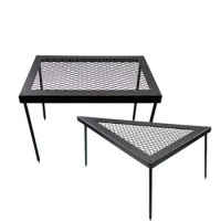 Iron Net Table Campfire Grill Drain Rack Shelf Outdoor Camping Picnic Portable Folding Small Table Cooking Grill Mat Racks