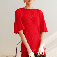 2531 One Size (45-75kg) Summer Sanzhai Pleated Fairy Style Arm Covering Slimming Top T-Shirt