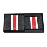 【Michael Kors】MK MICHAEL KORS GIFTING 字母LOGO織帶設計PVC名片短夾禮物盒(黑x紅白)