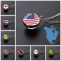 North America Country Flag Glass Ball Necklace USA Canada Mexico Jamaica Flag Pendant Necklace Patriot Gift