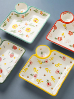 日式陶瓷盤家用水餃盤方形創意餐具網紅菜盤分餐盤餃子盤子帶醋碟