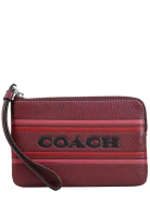 COACH Corner Zip Wristlet With Coach Stripe - Wine