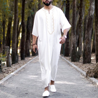 2022 a fesyen musim panas Muslim lelaki lengan pendek putih panjang Jubba Thobe Muslim fesyen pakaian islam M-4XL