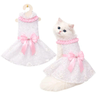 Migo Design 19 Byk Warna Baju Dress Gamis Kucing/Anjing Brokat Tile Bordir Putih Gaun Leher Rempel R