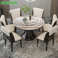 Luxury Round Petal Shaped Marble Dining Table Set Solid Wood Dinning Table Round Designs Italian Furniture