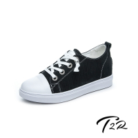 T2R-正韓空運-增高鞋真皮鞋帆布鞋小白鞋-增高6公分-帆布黑