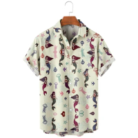 Men's Hawaiian Shirt loose top 6xl 3D mermaid print men's shirt fashion shirt men's T-shirt breathab