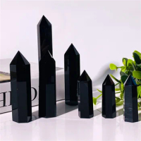 1pc Natural Healing Black Obsidian Tower,Crystal Obsidian Hexagonal Prisms,For Room Desktop Decoration,Exquisite Gift