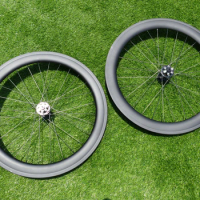 Clincher Wheelset 60mm Full Carbon 700C Road Cyclocross Bike Wheelset for Disc Brake Thru Axle Front 100*12mm + Rear 142*12mm