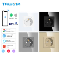 TAWOIA Wifi Wall Socket French Standard Glass Power Sockets Electrical Outlet Work With Alexa Tuya Google Home Yandex