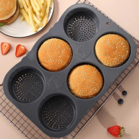 Round Soft Bread Baking Tray for Burger Buns Bagels 6-Cavity Hamburger Bun Mould