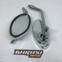 Spion Retro Oval Crome Kaca Putih Sepion Classic Drat 14 Motor Honda & Yamaha