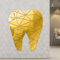 Acrylic Mirror Wall Sticker 3D Creative Tooth Shaped Wall Decal Dental Care Dentist Clinic Stomatology Background Wallpaper