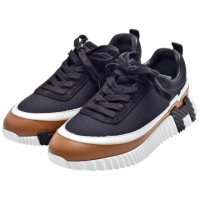 【Hermes 愛馬仕】經典Bouncing H LOGO對比色麂皮山羊皮休閒運動鞋(黑色H242087Z-BLK)