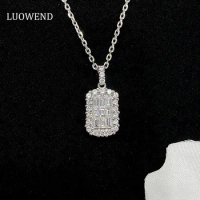 LUOWEND 18K White Gold Necklace Fashion Geometric Design Real Natural Diamond Pendant Necklace for Women Anniversary Gift