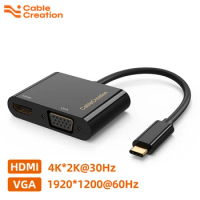 CableCreation USB Type C to HDMI VGA Adapter HDMI 4K*2K 30Hz VGA 1920*1200 60Hz Hub Dock Splitter Dual Monitor for MacBook Dell